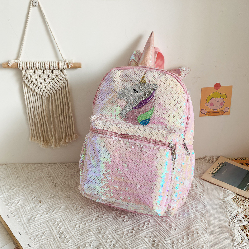Fashion Backpack Women - Sequin Unicorn Backpack Pink Shiny Lightweight