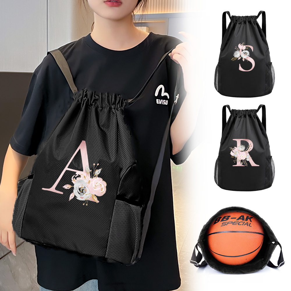 Drawstring Gym Bag - Black drawstring bag, gym backpack, waterproof