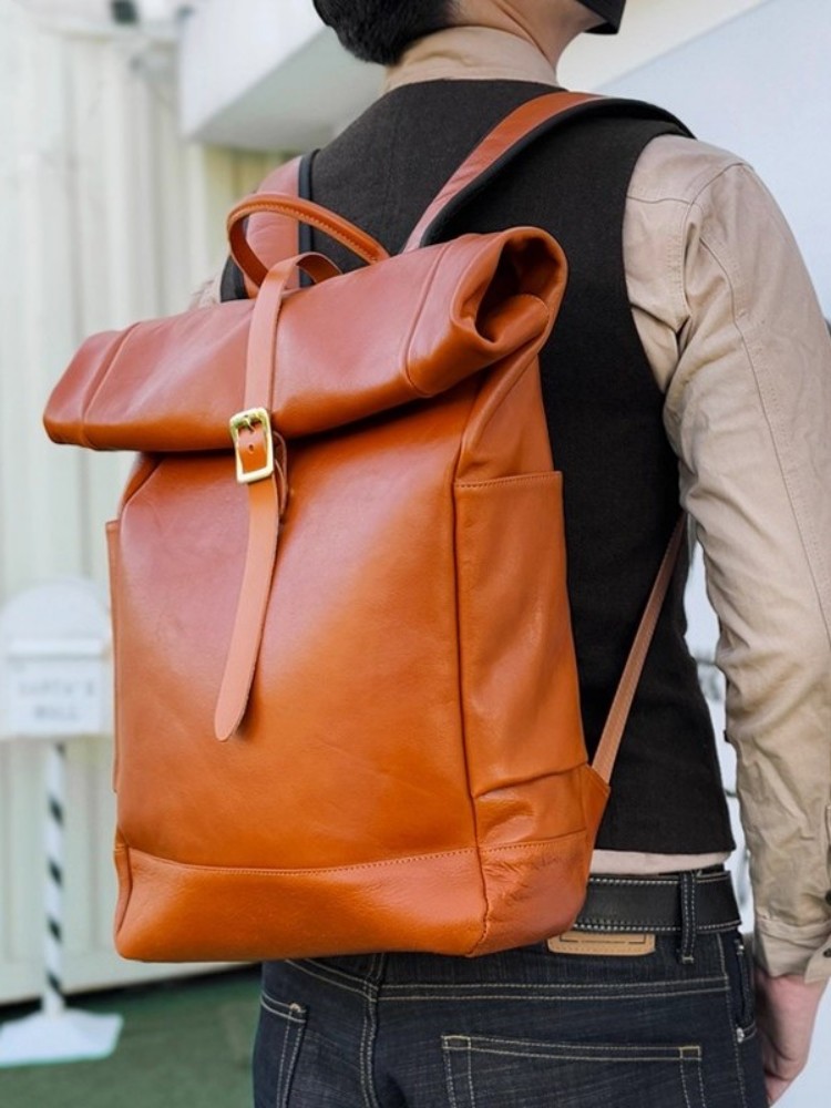 Large Capacity Mens Genuine Le - Leather Backpack Vintage ulasan dan harga