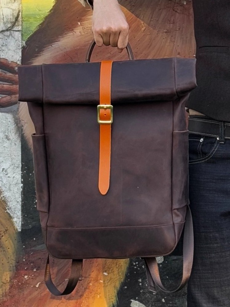 Large Capacity Mens Genuine Le - Leather Backpack Vintage ulasan dan harga