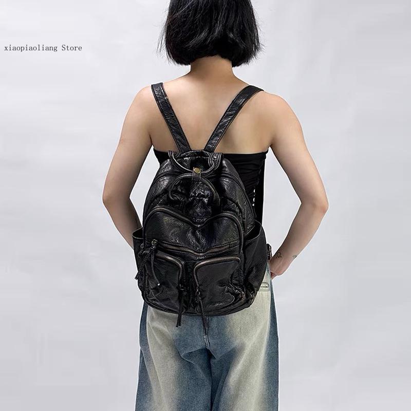 Luxury Soft Washed Pu Leather  - Leather Backpack Vintage ulasan dan harga