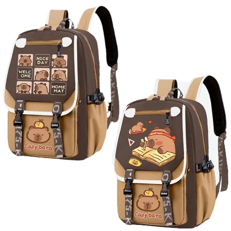 Kawaii Capybara Stylish Khaki  - School Backpack Teen ulasan dan harga