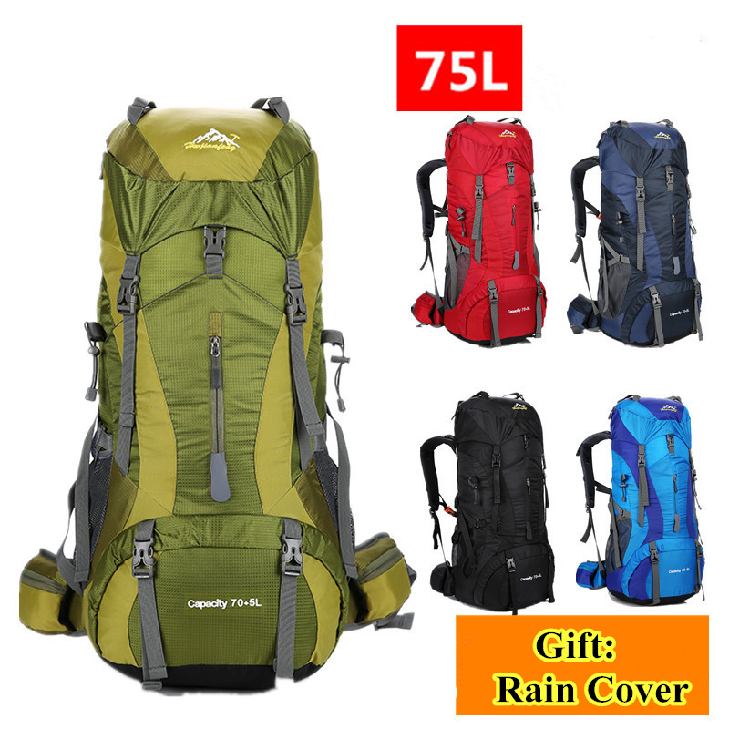 75L Men Women Outdoor Hiking T - Rain Cover Backpack ulasan dan harga