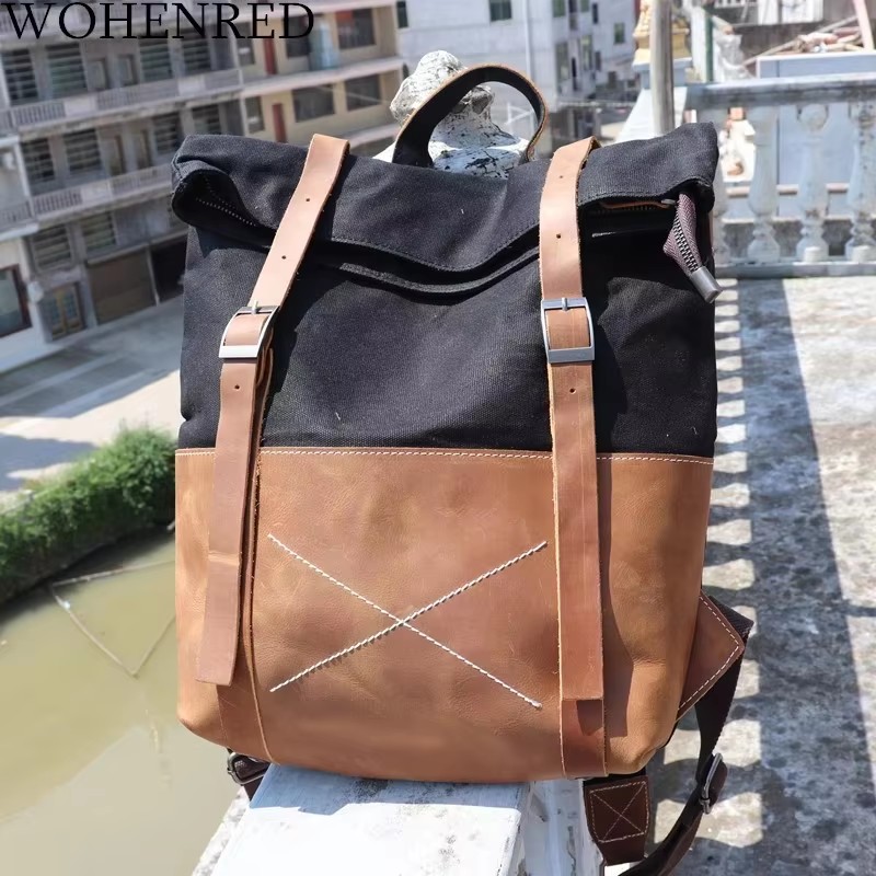 Fashion Men Backpack Waxed Can - Leather Backpack Vintage ulasan dan harga