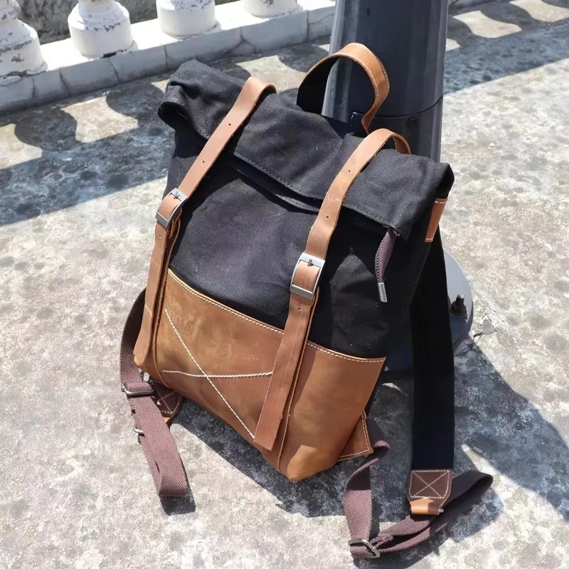 Fashion Men Backpack Waxed Can - Leather Backpack Vintage ulasan dan harga