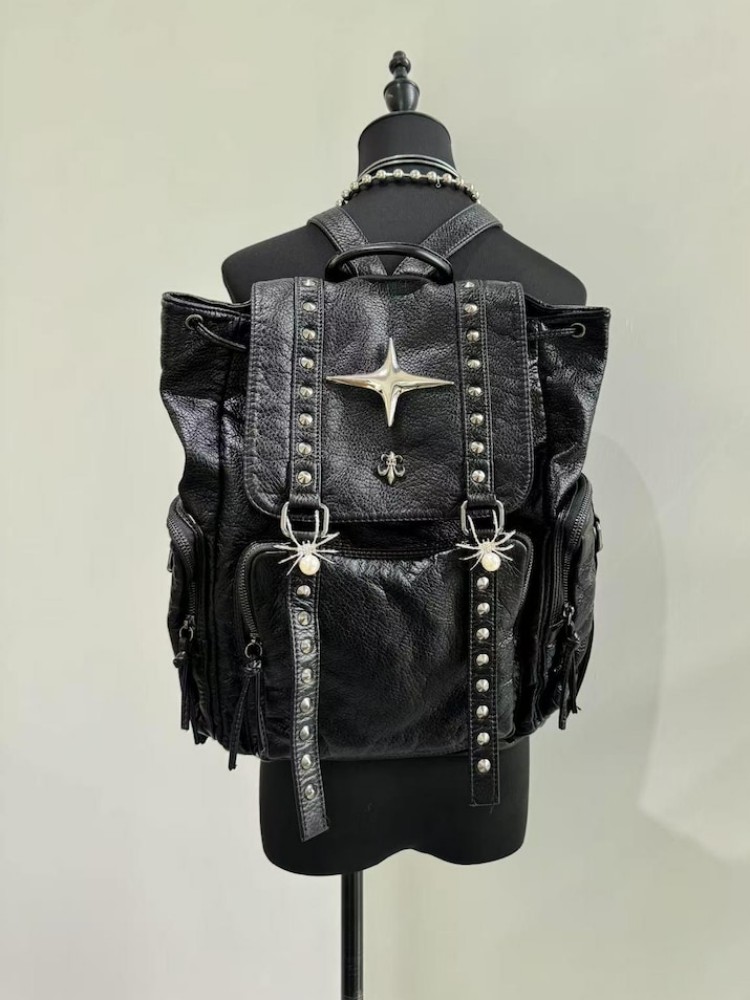 Gothic Punk PU Leather Shoulde - Leather Backpack Vintage ulasan dan harga