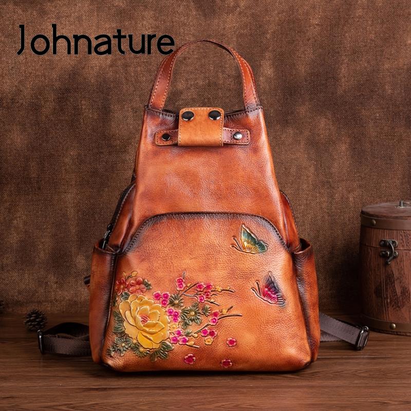 Johnature Genuine Leather Embo - Leather Backpack Vintage ulasan dan harga