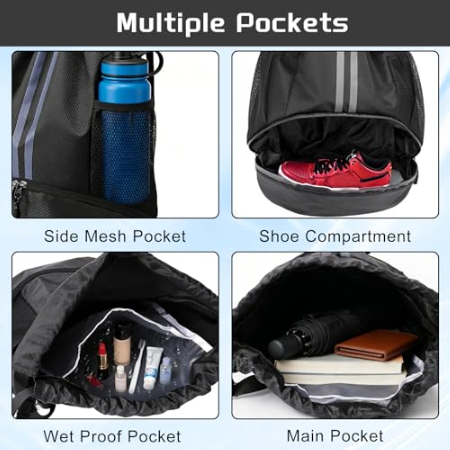 Sports Drawstring Backpack wit - Drawstring Gym Bag ulasan dan harga